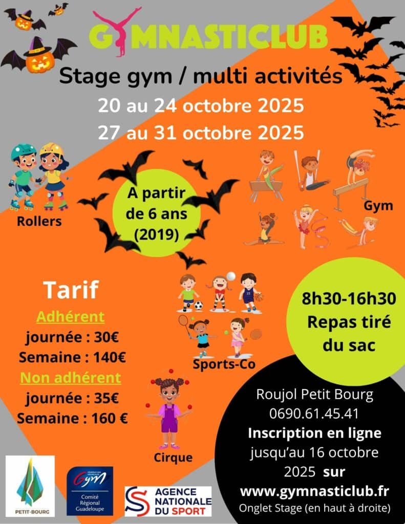stage multi activités gymnasticlub Toussaint 2025 gymnastique Petit Bourg